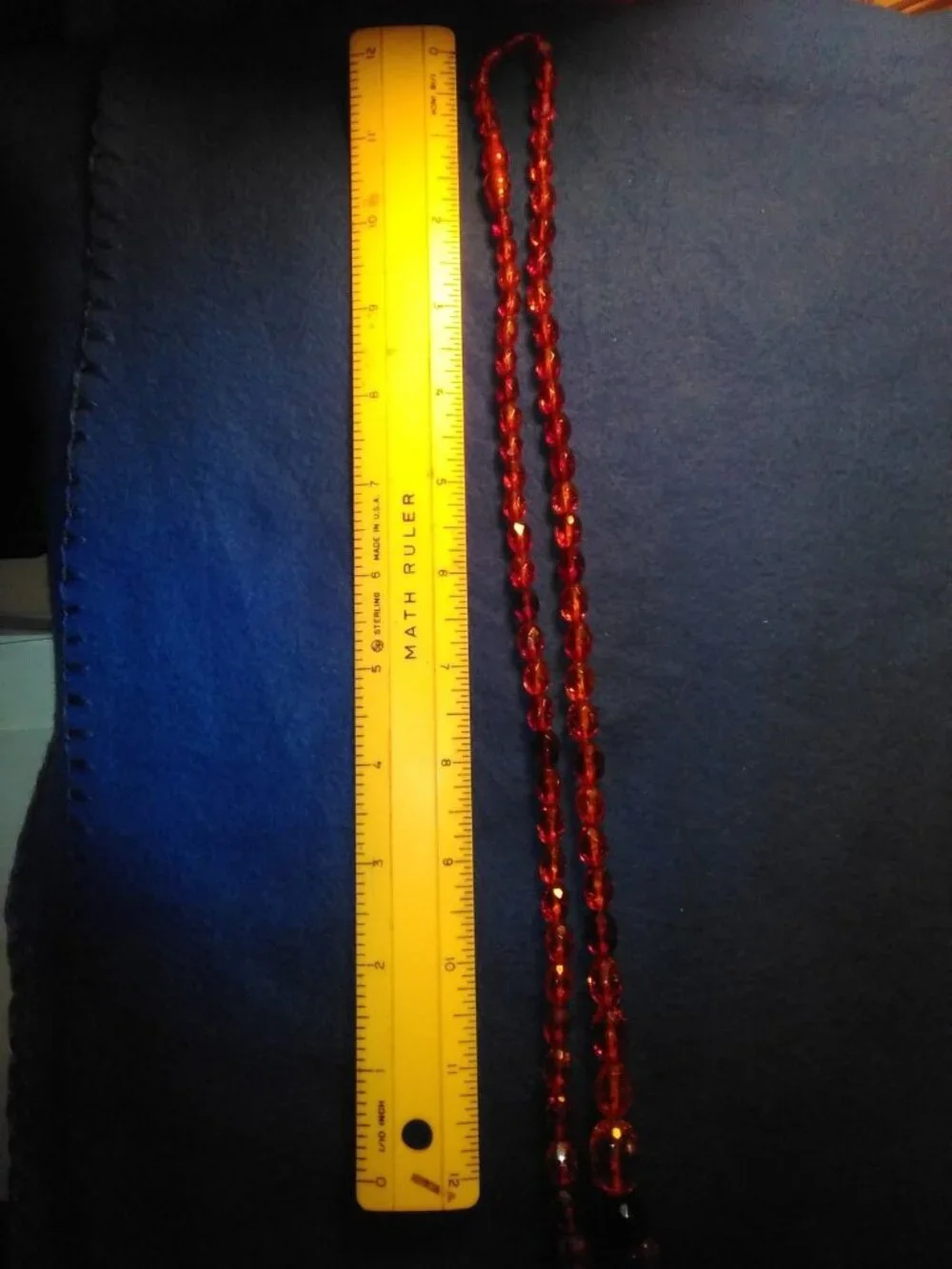 Vintage 14 Inch Small To Larger Amber Orange Colored Beaded Necklace #CJ4